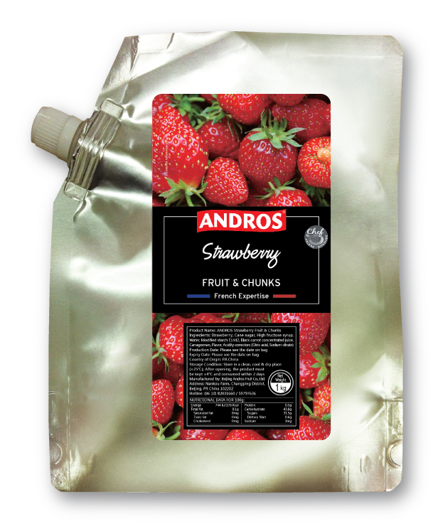 F122549 - Andros Strawberry Fruit & Chunks Doypack 1kg